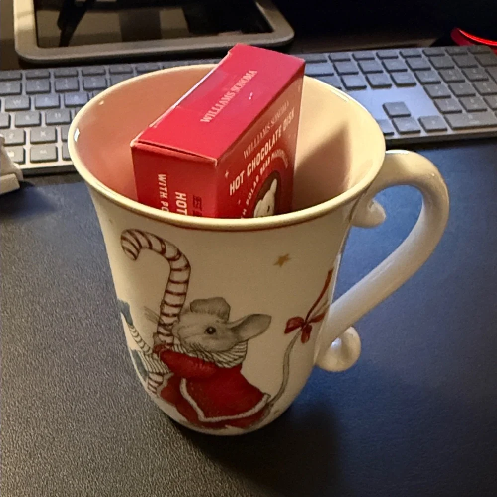 Williams Sonoma Festive Mouse Mug with Red and White Accents